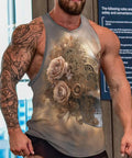 Fly Men's Skull Butterfly Tank Top Loose Fit Summer Sleeveless Tee Vintage Mechanical design on muscular model.