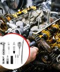 Gear Up 10 Piece Car Grease Needle Nozzle Kit For Grease Gun With 90 Degree Coupler Adapter, close-up of use on engine