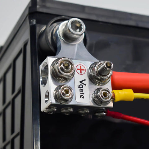 12 Way Battery Terminal Block And Bus Bar With Multi Size Connectors For Lithium Or Lead Acid Banks featuring 2 0 Awg hole holders.