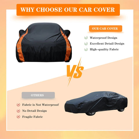 Comparison showing our All Weather Exterior Car Cover For Sedans Waterproof UV Resistant Dustproof Snowproof vs others