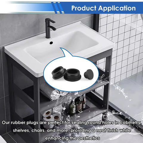 Assorted Rubber Plugs Set With Ninety Pieces Nine Sizes From One Inch To One Fifth Inch Silicone Stoppers for sinks and cabinets.