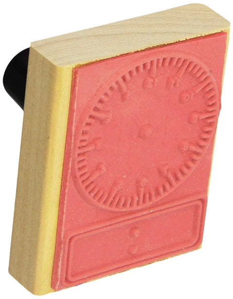 Top Shelf High Grade Digital And Analog Clock Stamp for teaching, showcasing bold numbers, with a sturdy wood handle.