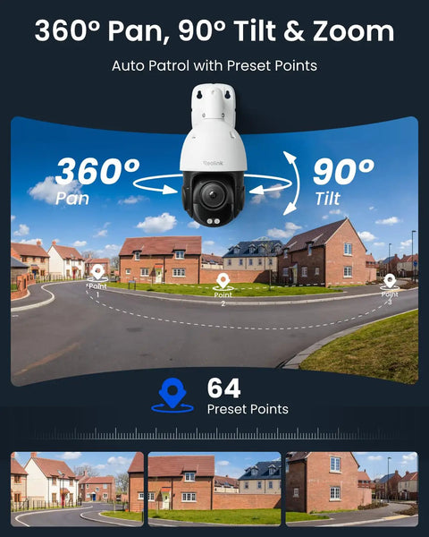 360-degree view of 4K UHD PTZ Security Camera With 16X Optical Zoom And 3D Zoom Color Night Vision With Spotlight Dope Clarity
