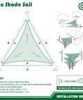 Diagram illustrating Triangle Sun Shade Sail 8x8x8 Foot Outdoor Canopy For Pergola Backyard Deck Garden UV Resistant HDPE Fabric installation