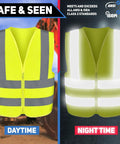 High Visibility Safety Vest ANSI Class 2 No Pocket Neon Yellow Large Lightweight 100 Percent Polyester day and night view