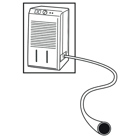 Illustration of 5 Foot Garden Dehumidifier Drain Hose With Green Rubber Finish attached to a dehumidifier unit.