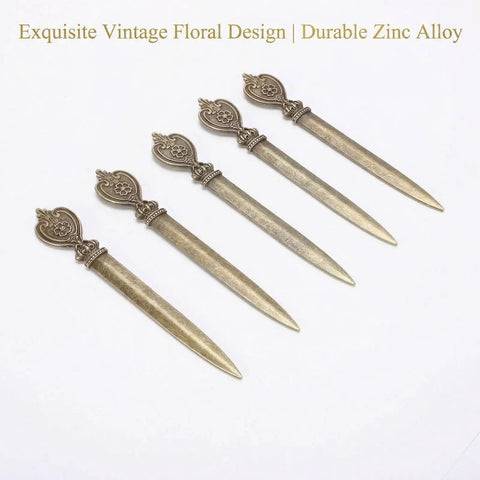 Five Piece Retro Envelope Opener Set Zinc Alloy Letter Openers For Quick Mail Opening Sword Shaped Design on display