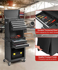 Six Drawer Rolling Tool Chest With Locking Cabinet On Wheels, 3 In 1 Tool Cabinet With Sliding Drawers And Removable Top Box, Heavy Duty Steel Construction For Garage Workshop Storage And Quick Access