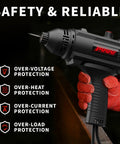 Portable 110V IGBT Inverter Stick Welder With Hot Start And Anti Stick held in red-gloved hand showing safety features