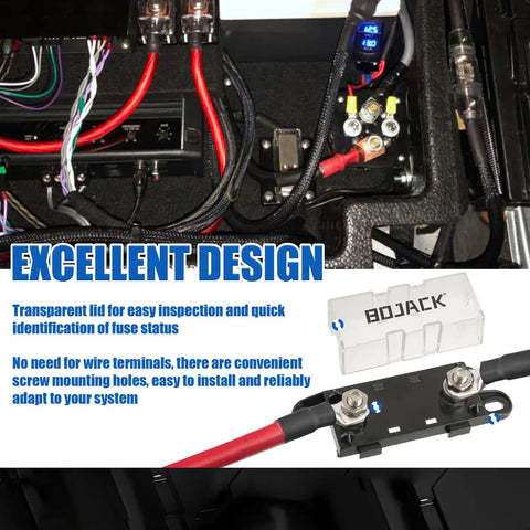 Heavy Duty 150A ANL Fuse Holder And 150 Amp 32 Volt Dc Blade Fuses For Car Audio Setup with transparent lid for easy inspection.
