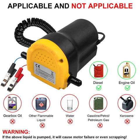 Heavy Duty Smooth Operator 12V 60W Oil Extractor Pump, black and yellow with power leads, for engine oil and diesel use.
