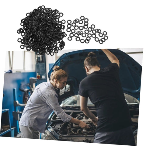 500 Pack Wave Washer Kit For Electrical Appliance Connections, Wave Gaskets And Spring Steel Washers, A Handy Go To Set For DIY Projects And Repairs, Built Tough For Reliable Long Lasting Appliance Fasteners, black washers and people repairing car hood
