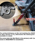 Universal Adjustable Aluminum Alloy Motorcycle Kickstand For Electric Scooters And Dirt Bikes Red Lightweight Durable Stand Built For Most Bikes With Over 7 Inches Ground Clearance Easy Install And Reliable Side Stand close-up view installed