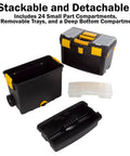 Rolling Tool Box With Wheels And Foldable Comfort Handle Removable Top And Deep Bottom Storage Stackable Organizers With 24 Compartments