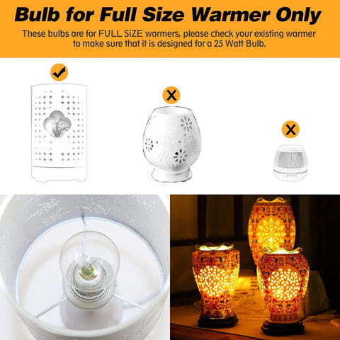 Replacement Wax Warmer Bulbs For Full Size Scentsy Warmers G50 25 Watt Globe G16.5 E12 Base Clear 6 Pack Instructions
