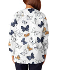 Slick Long Sleeve Women Scrub Jacket And Nurse Uniform Coat With Killer Pockets Plus Size healthcare top featuring colorful butterfly prints.