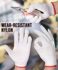 36 Pairs Work Gloves With White Polyester Liners, Non Slip And Launderable, Durable Construction Gloves For Men And Women, shown holding pliers.