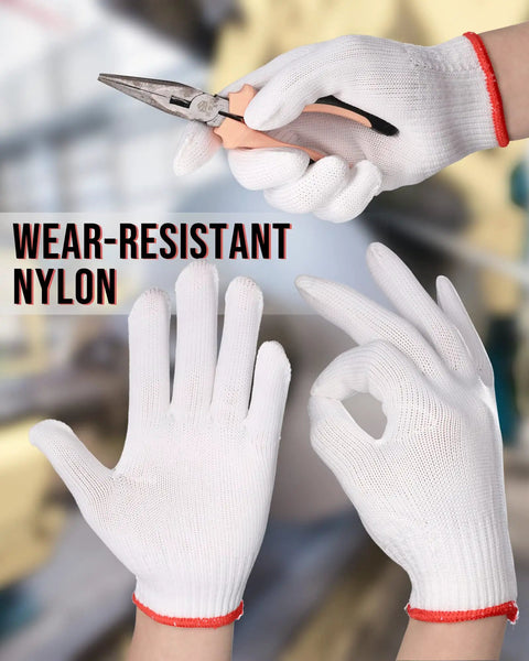 36 Pairs Work Gloves With White Polyester Liners, Non Slip And Launderable, Durable Construction Gloves For Men And Women, shown holding pliers.