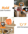 Digital Candy Thermometer With Pot Clip And Rotating Screen Deep Fry Oil Thermometer With Upgraded Silicone Insulation Cap For Accurate Frying Hands Free Readout And Easy Temperature Tracking, orange digital display with hold and °C/°F conversion