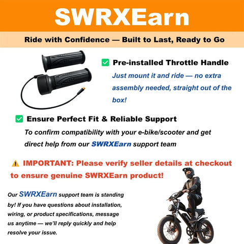 Full Twist Ebike Throttle Grip 3 Pin Waterproof Joint Right Hand 12V To 72V Compatible For Electric Bike Scooter Or Bicycle Conversion Fits 22.2mm Handlebar