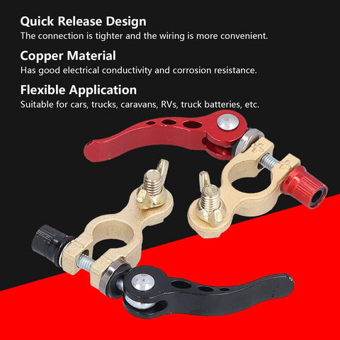 2 Pack Battery Terminal Connectors With Quick Release Clamp For Cars, Trucks And RVs, Positive And Negative Terminals