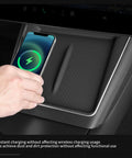 Tesla Model Y Juniper Center Console Qi Wireless Charging Pad With Non Slip Silicone Mat for Model Y Accessories Black
