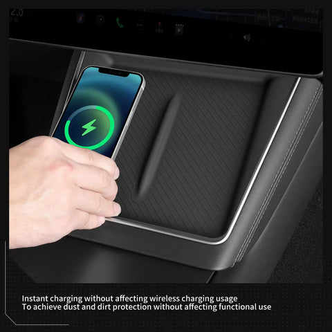Tesla Model Y Juniper Center Console Qi Wireless Charging Pad With Non Slip Silicone Mat for Model Y Accessories Black