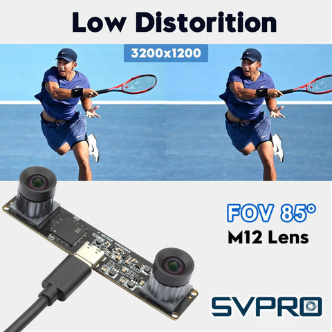2MP Global Shutter USB Camera With Dual M12 Lenses For Industrial And Machine Vision No Nonsense High Speed 3D Sync Stereo Module with tennis player demonstrating low distortion.