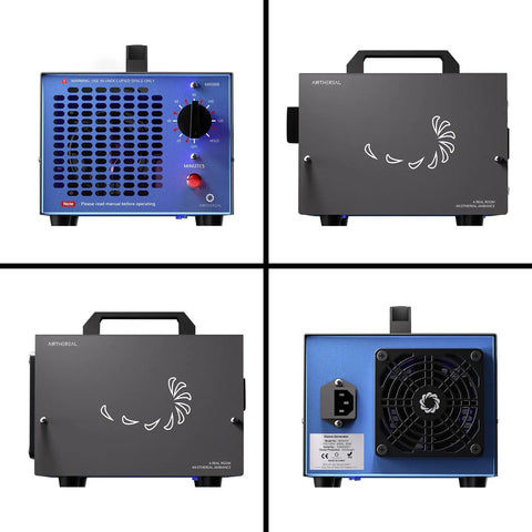 High Capacity Ozone Generator For Odor Elimination In Homes, Cars, And Pets Up To 2000 Sq Ft, shown from various angles.