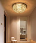 Crystal Flush Mount Ceiling Light Two Light Fixture With Chrome Finish And Sparkling Crystal Bowl Shade installed in hallway