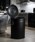 Heavy Duty 10 Pack Torsion Spring Kit For Trash Can Lid Repair With Smooth Action And Quick DIY Replacement Featuring Corrosion Resistant Stainless Steel Build And Tight Coil Design That Makes Recycling Bins Open Like New Again Without Hassle Or Extra. black metal trash can with open lid