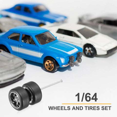 8 Piece 1/64 Scale Wheel And Tire Set With Real Riders Rims And Axles For RC Diecast Cars DIY Model Kit Silver Dope Upgrade
