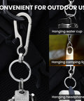 Multifunction Titanium Carabiner Keychain Go To Everyday Carry Ultra Lightweight Outdoor Key Holder attached to backpack