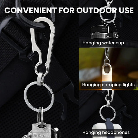 Multifunction Titanium Carabiner Keychain Go To Everyday Carry Ultra Lightweight Outdoor Key Holder attached to backpack