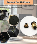 Collage showing Heavy Duty Pro Grade Threaded Insert And Bolt Kit for 3D printing projects with brass inserts and black bolts