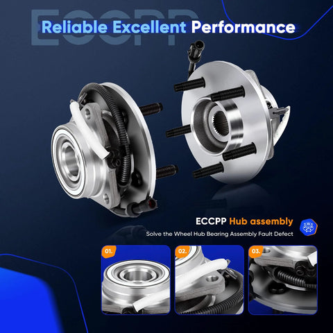 Wheel Hub And Bearing Assembly Front 515029 For Ford F150 2000 To 2004 5 Lugs 4x4 ABS 3 Bolt Flange Direct Fit OE Quality