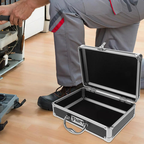 Heavy Duty Aluminum Toolbox With Secure Snap Latch And Rugged Carry Handle For Smart Hardware Organizing And Quick Load Out Outdoor Jobs Or Weekend Garage Grind, open with black interior.
