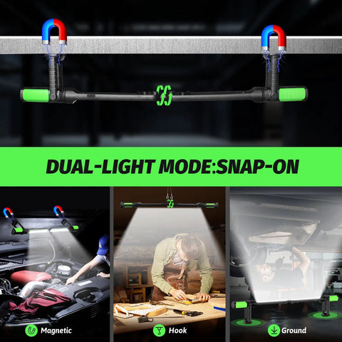 Rechargeable Mechanic Light 2-In-1 Magnetic Light Bar With Motion Sensor showing snap-on feature in green color