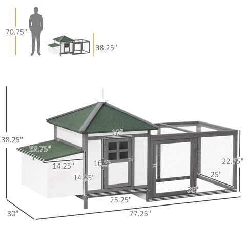 77 Inch Wooden Chicken Coop With Nesting Box And Removable Tray Outdoor Hen House With Ramp Run And Ventilated Window dimensions