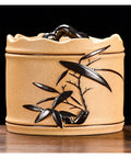Heavy Duty Ceramic Coffee Canister With Locking Airtight Lid Keep Your Daily Grind Fresh In This Badass Kitchen Tea Caddy showing bamboo design.
