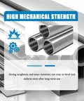 High mechanical strength metal tubes with icons depicting durability and wear resistance.