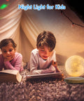 Children in a tent with Levitating Moon Light With Magnetic Base And Remote Control Dope Floating 3D Moon Lamp glowing softly
