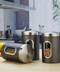 3Piece Stainless Steel Coffee Canisters With Wide Mouth Design Keep Your Grind Fresh No Cap Perfect For Nuts Pasta And Tea Kitchen Storage Setup Game Changer in stylish kitchen setting.
