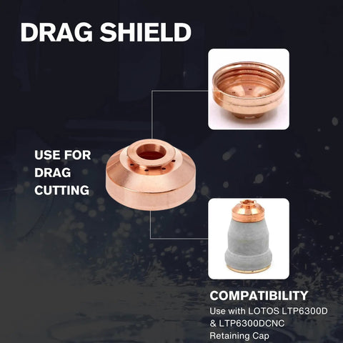 Drag-Cut Shield Consumables Set, 9-Piece Kit for LTP6300D and LTP6300DCNC Plasma Cutters showing copper shield detail