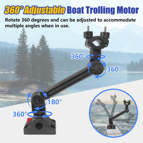 Universal trolling motor stabilizer bracket with 360° joints and quick release, Amazon EDSRDPLT side view