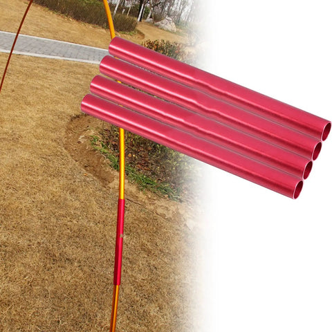 4 Piece Tent Pole Repair Kit Lightweight Aluminum Alloy Splints shown installed on a tent pole, red, 13 cm, for quick emergency fixes.