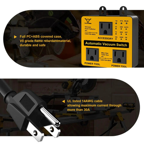 Stop Babysitting Your Shop Vac Automatic Vacuum Switch For Dust Collectors Triggers On With Power Tools dual outlet with UL listed cable