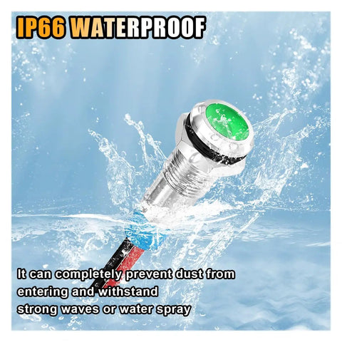 5 Piece 6MM One Quarter Inch LED Indicator Light Kit, AC DC 12 24V Waterproof IP66 Metal Signal Lamp splash test