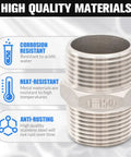 1" Male Hex Nipple Pipe Fittings, 304 Stainless Steel 1 inch NPT Threaded Pipe Adapter with corrosion, heat, and rust resistance qualities
