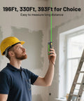 Green Laser Distance Meter Pro Grade With Angle Sensor And Rechargeable Battery, 196 Ft Range, 1/16 Inch Accuracy, Meters Inches Feet Units, Pythagorean Mode, Measures Distance Area And Volume For DIY Projects used indoors by contractor